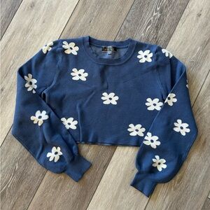 Floral Blue Cropped Sweater Blue Blush Clothing